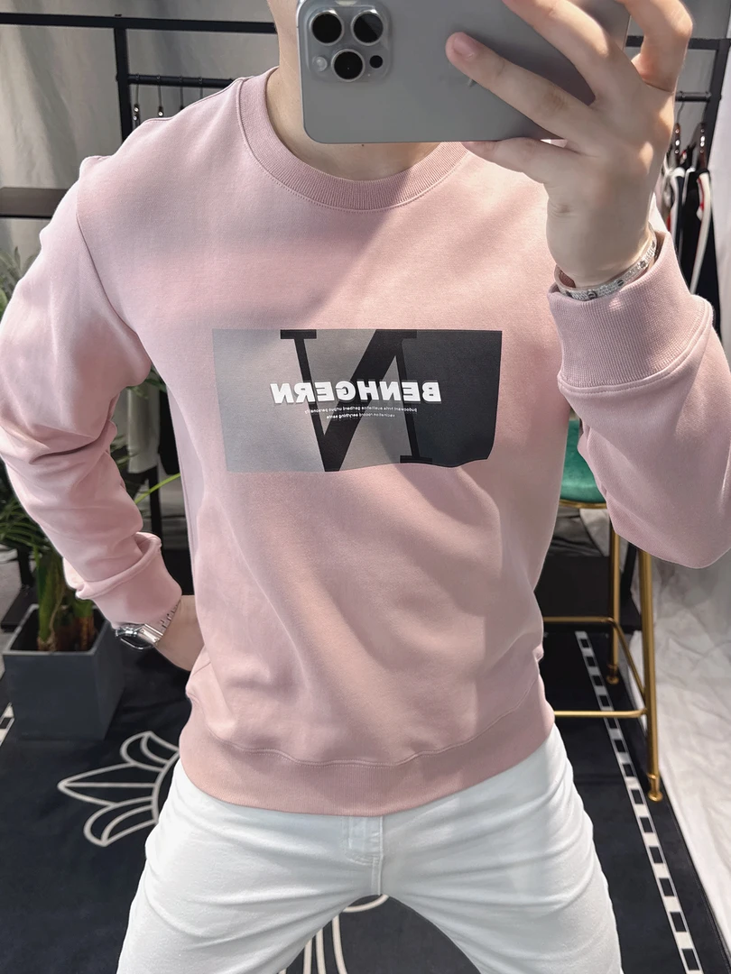 2025秋季新款男士潮流时尚字母设计感卫衣男韩版时尚男上衣圆领帅