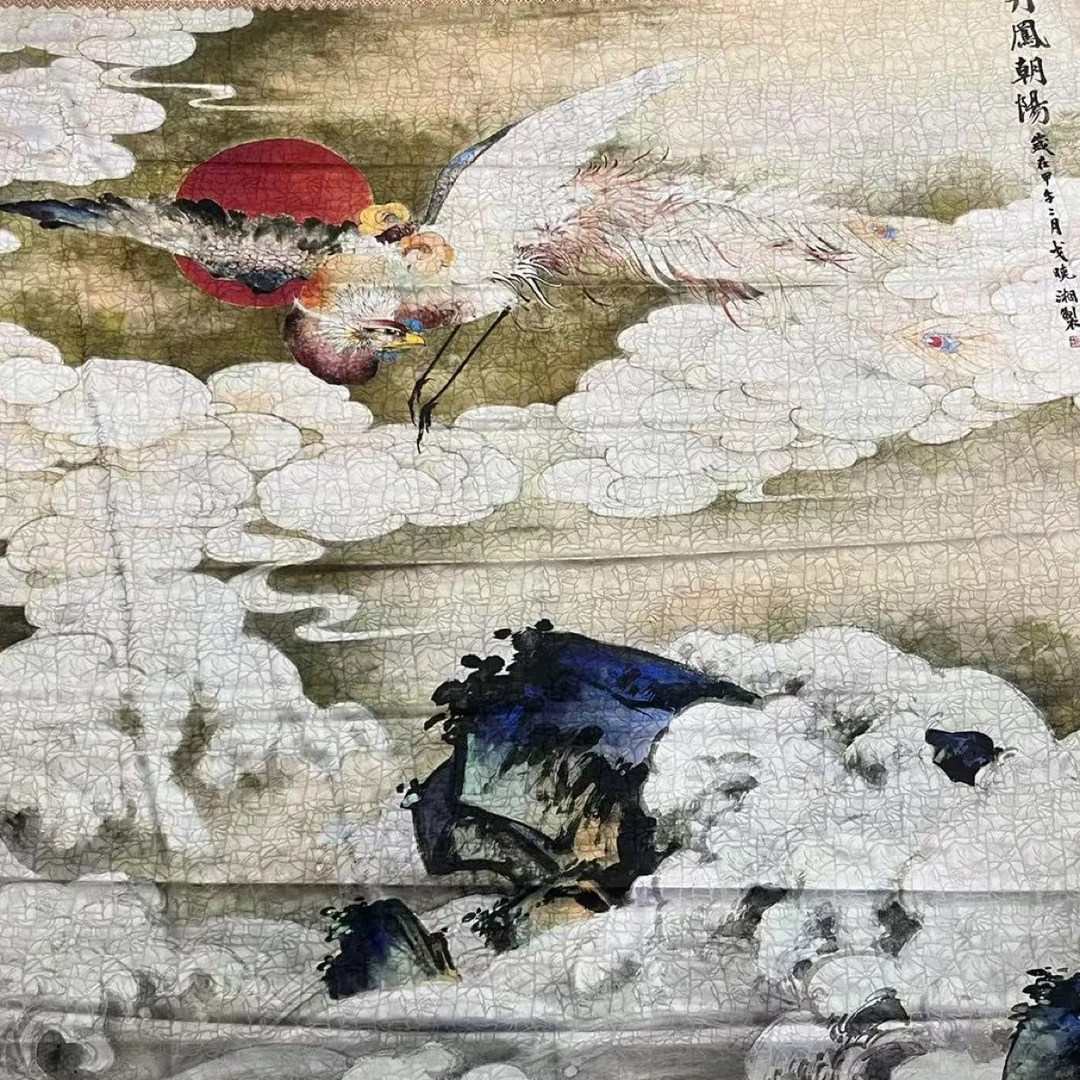 y1丹凤朝阳香云纱老料双面提花140-140长巾透气