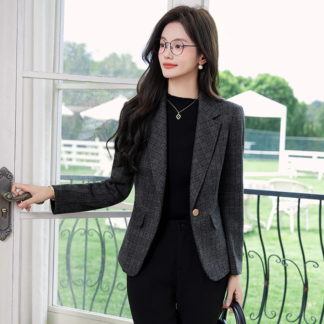 高端时尚小西装休闲短款外套秋季女士小西装韩版格子立体剪裁秋季