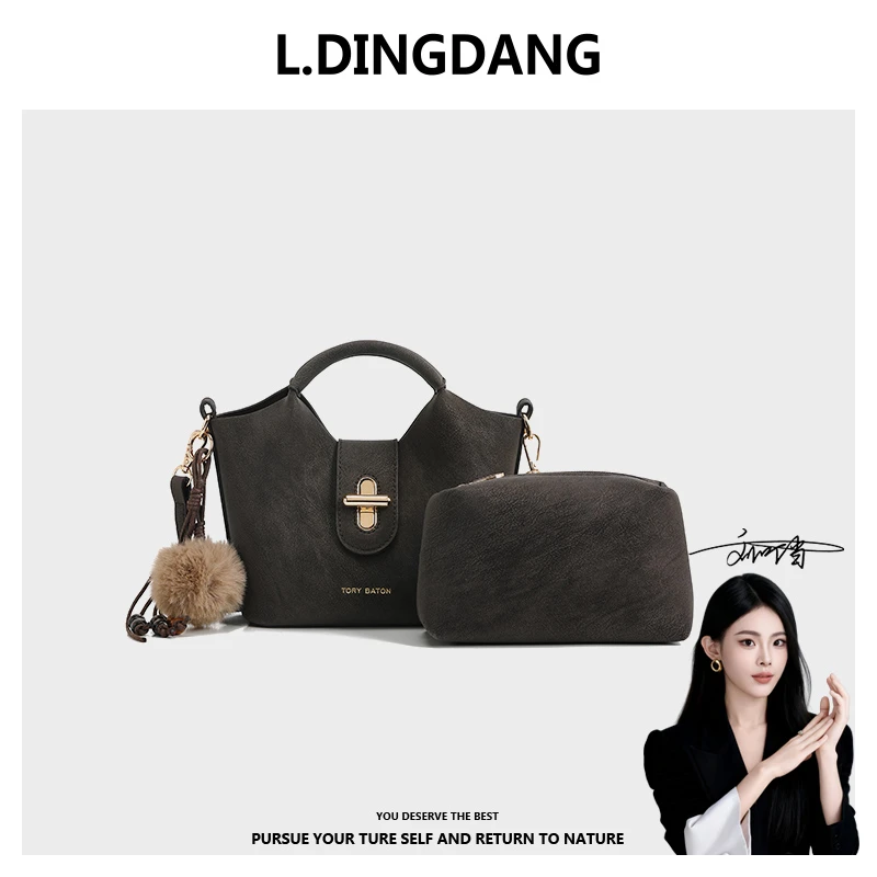 【刘叮当甄选】【暗夜菱光】复古高级手提菜篮子包单肩斜挎包TB2225棕