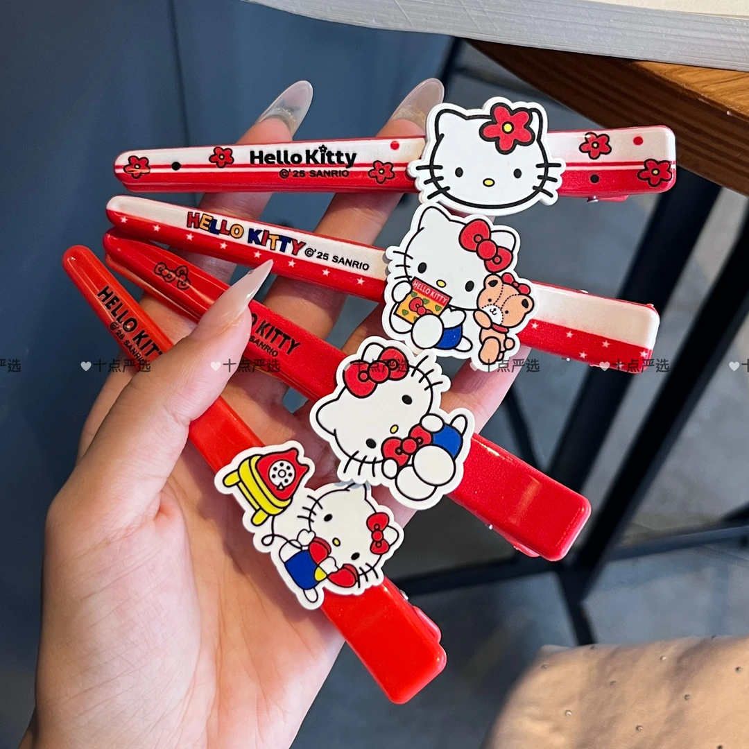 新款可爱红色猫咪少女超大鸭嘴夹公主发饰一字夹Kitty刘海侧边夹