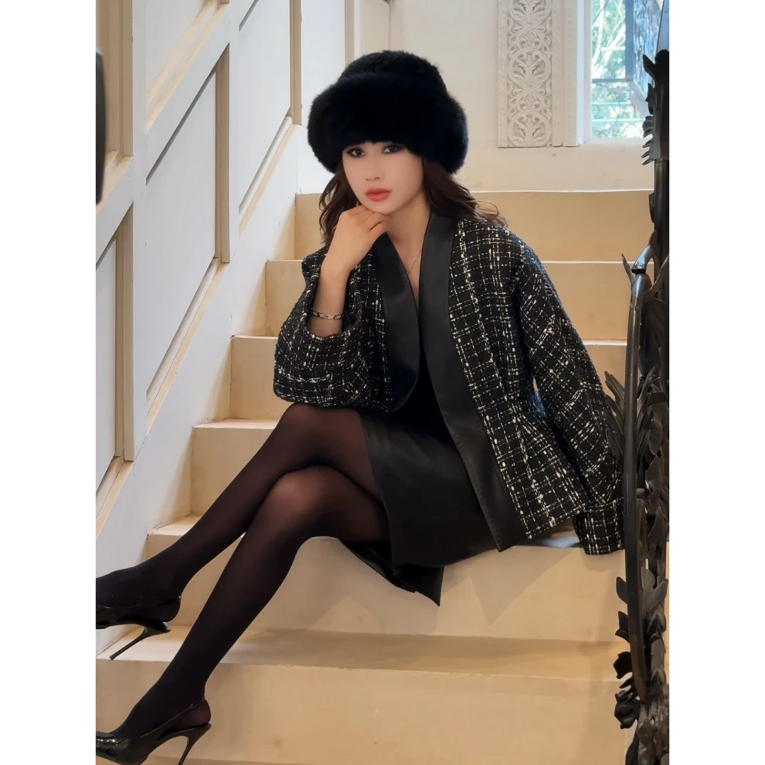 LUXURYMEMO【秀珠小姐】千鸟格复古时尚羽绒外套