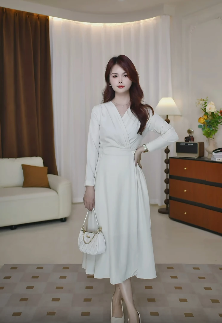 【晨熙】小个子定制中长款连衣裙春夏季新款千金清冷感贵系衣服8635