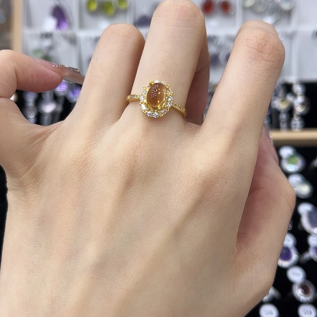 银S925镀金镶嵌戒指黄晶