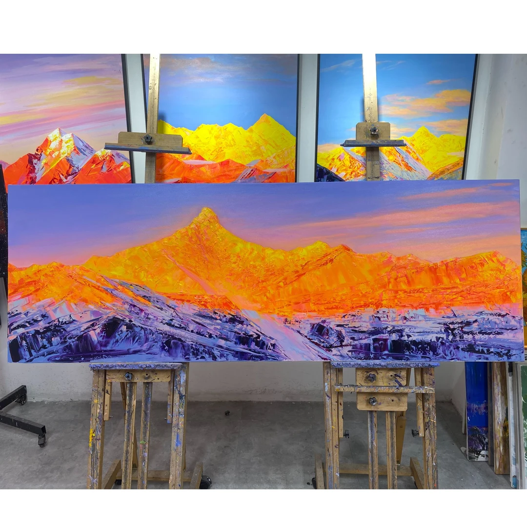 日照金山/油画/卡瓦格博/画芯70x200cm