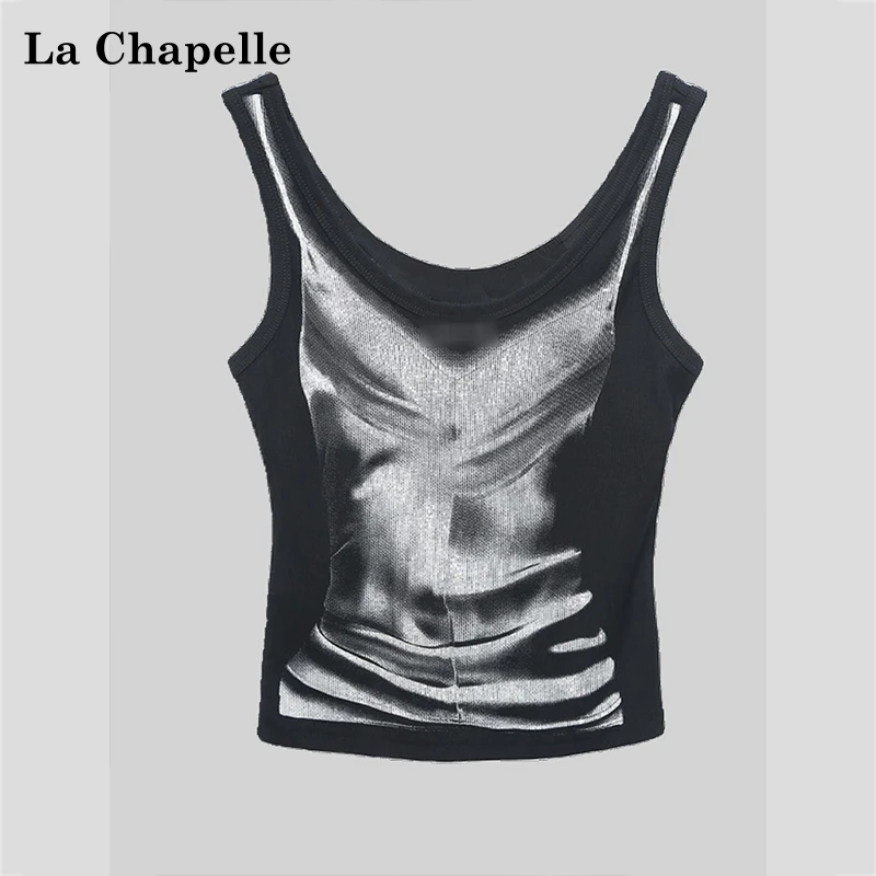 拉夏贝尔美式高街撞色背心女修身短款2025夏季新款设计感打底美背