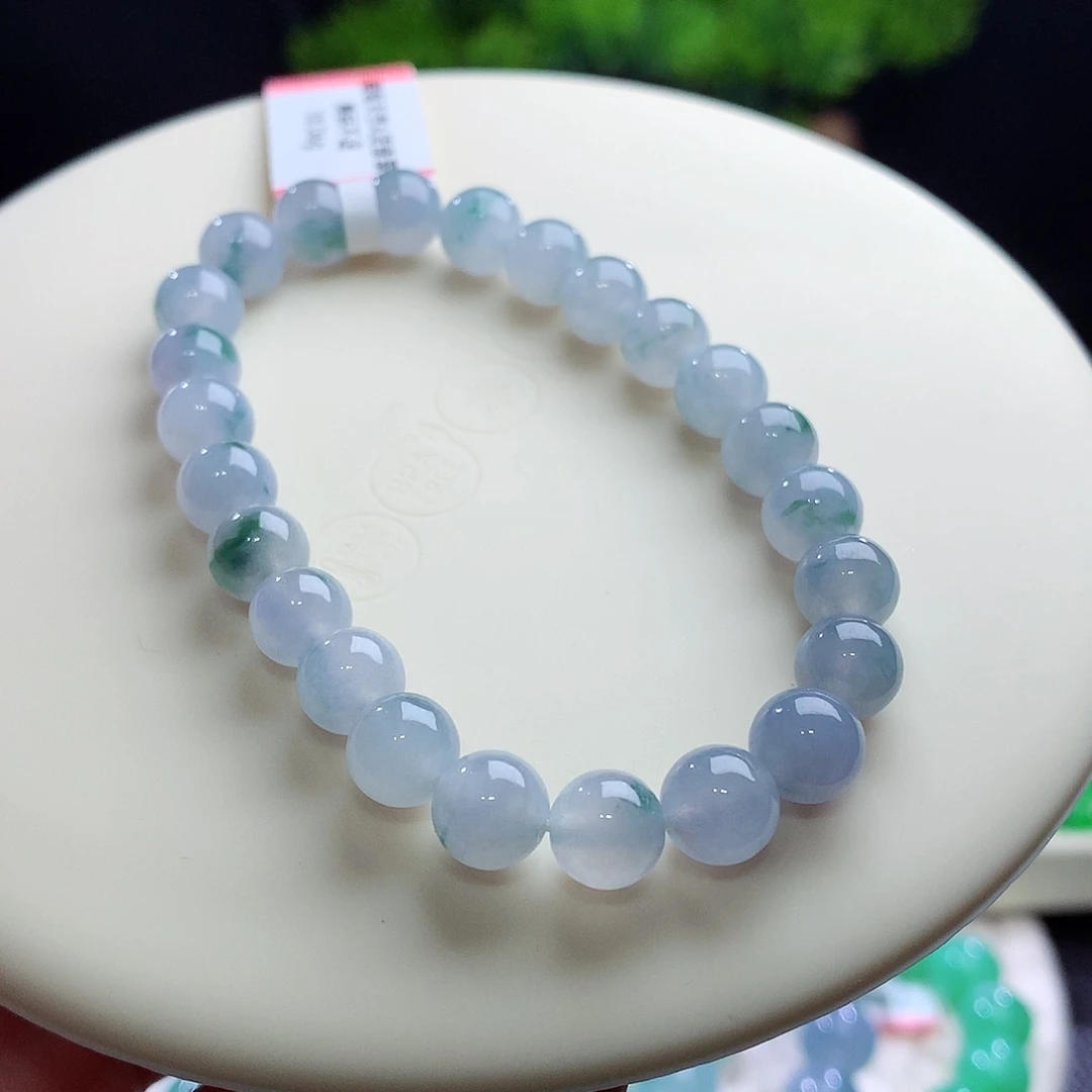 未镶嵌手串翡翠卡7.5mm冰胶紫飘花 莫奈！