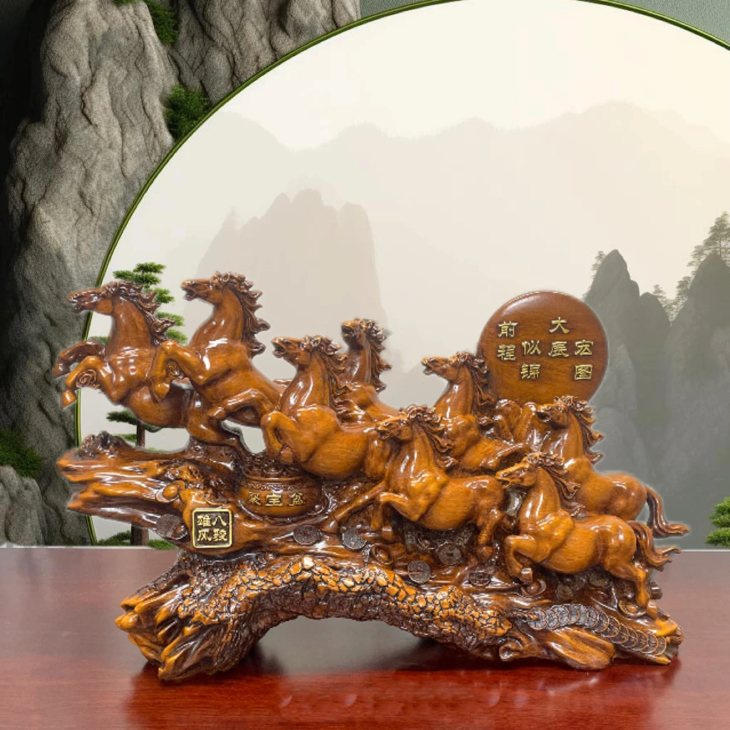 福利新款八骏雄风家居办公室摆件中式玄关摆设
