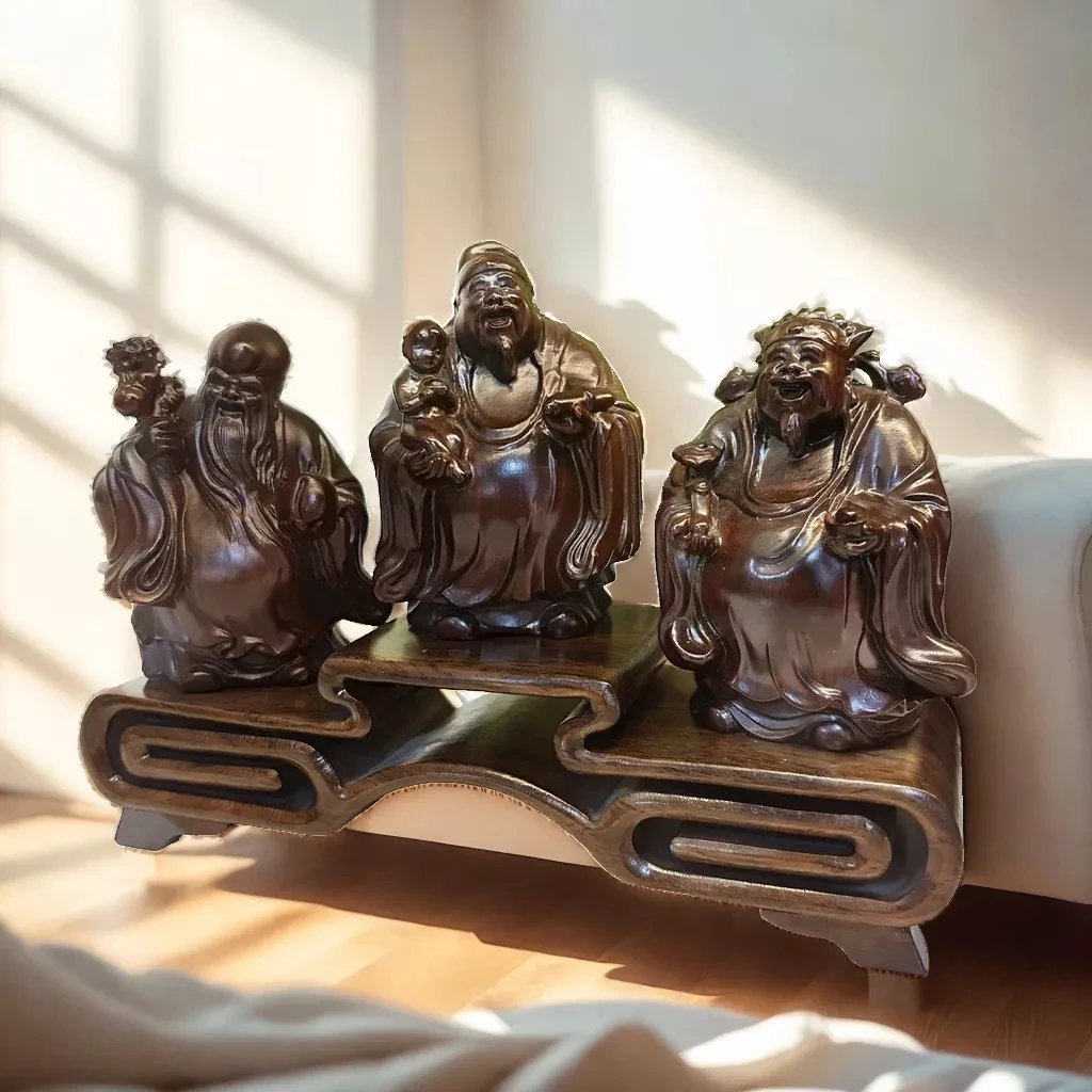 黑檀木福禄寿一套+黑檀冠军台书卷底座