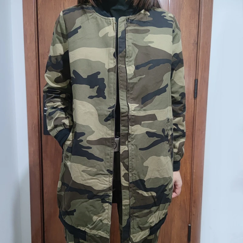 风衣春秋款时尚户外休闲防水中长款迷彩印花8795C