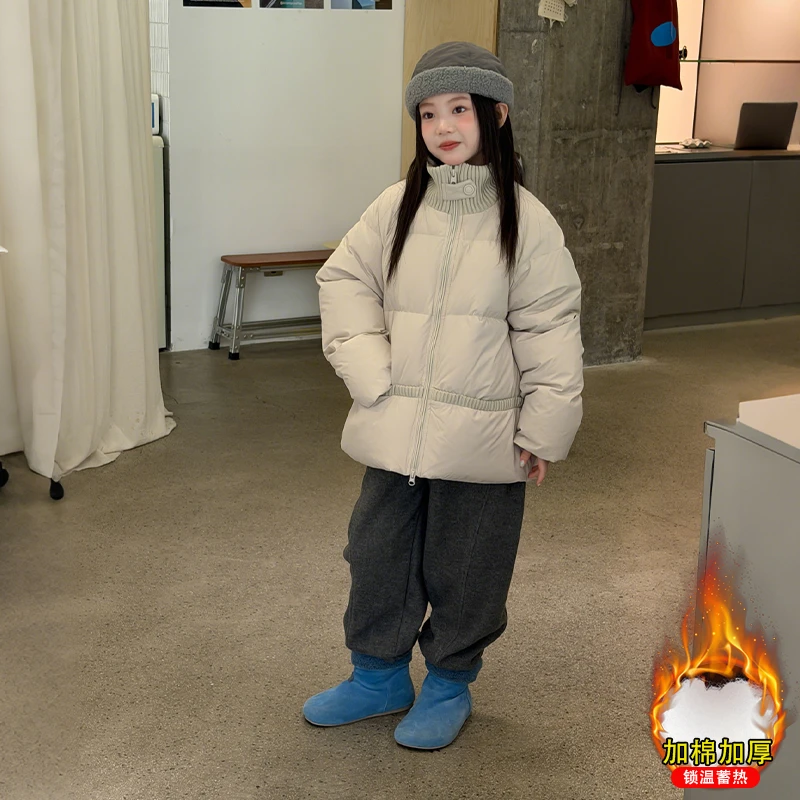 【嘻嘻柚】女童冬季拼接立领棉服2025新款韩版高蓬雪花棉面包服棉衣