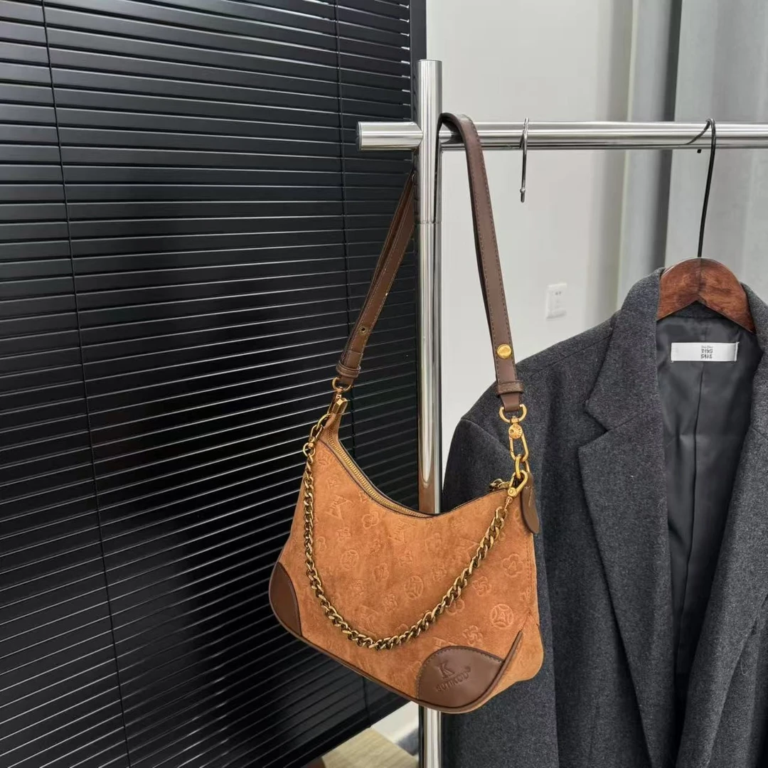 高级感复古麂皮绒女包单肩斜挎女包【1020南瓜色】