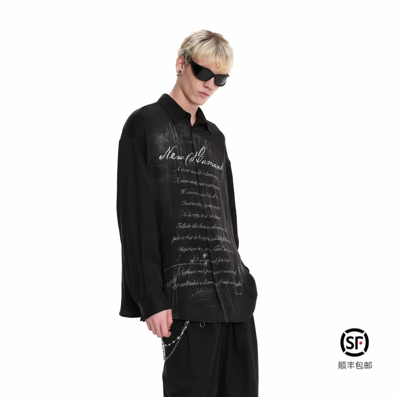 IMXS2025春季新款"New Horse Run"字母印花长袖衬衫男潮牌衬衣
