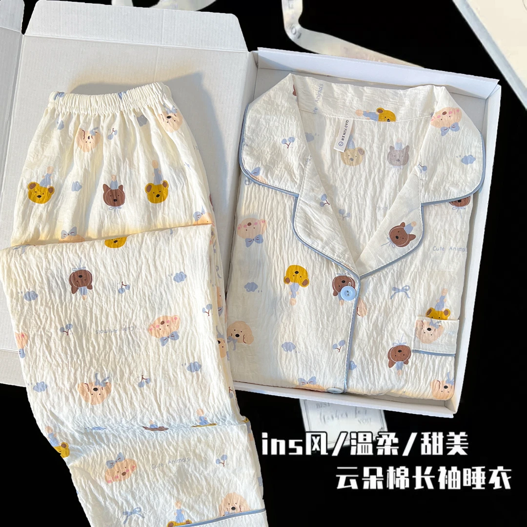 2025年新款可外穿韩版甜美薄款长袖春秋季睡衣少女宽松可爱卡通