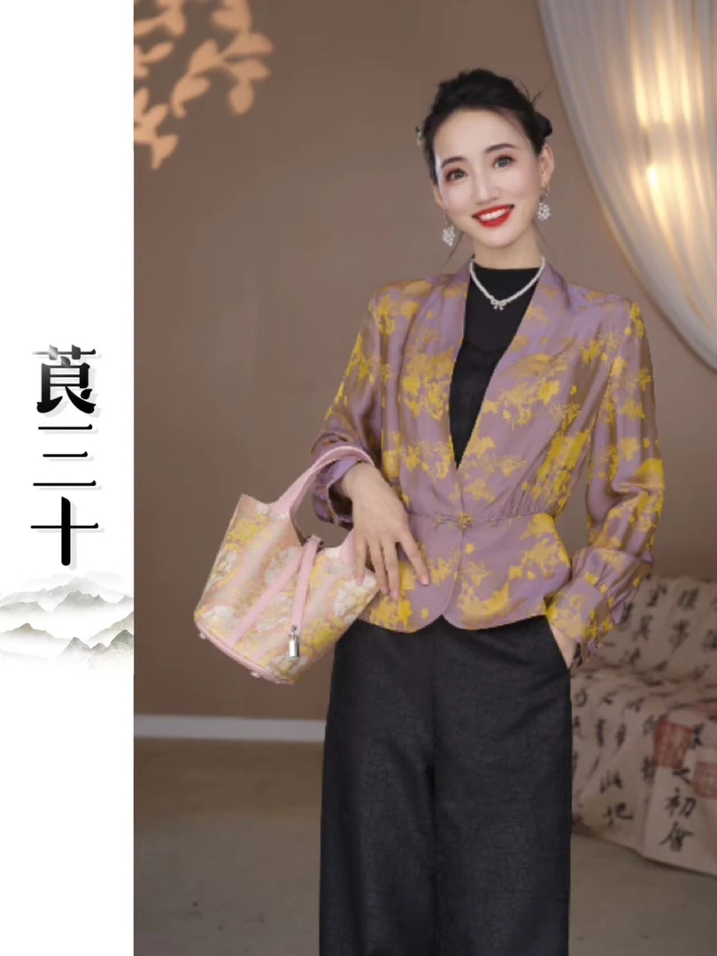 2025春季新款妈妈装气质百搭新中式上衣女短外套开衫 90372