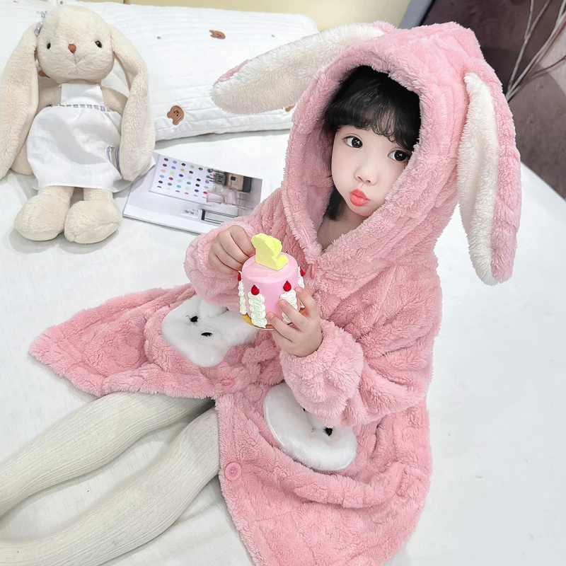儿童睡袍女孩珊瑚绒秋冬季加厚保暖睡衣长款女童中小童家居服浴袍