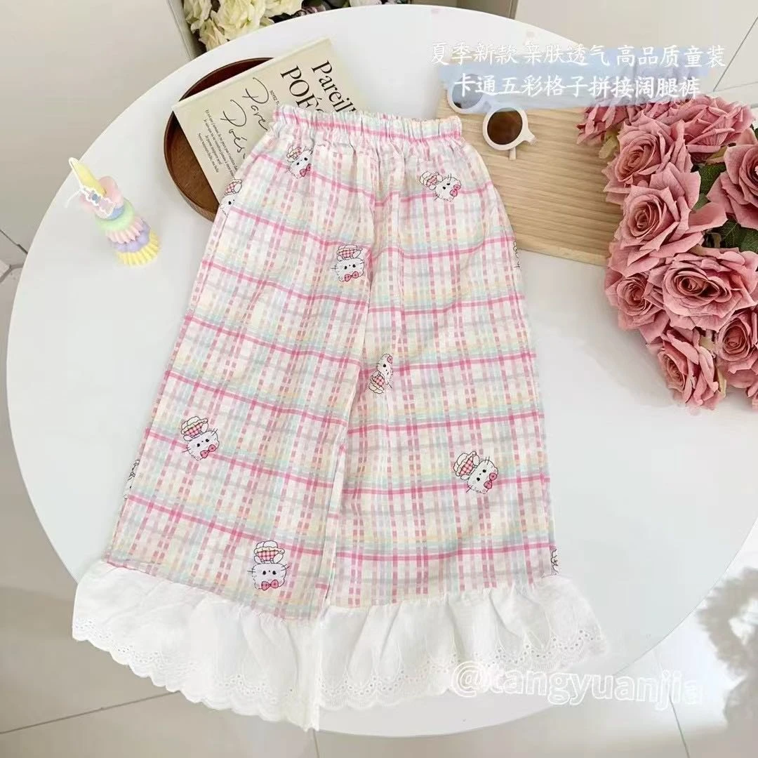 【新疆包邮】夏季新款KT猫彩条阔腿裤F617