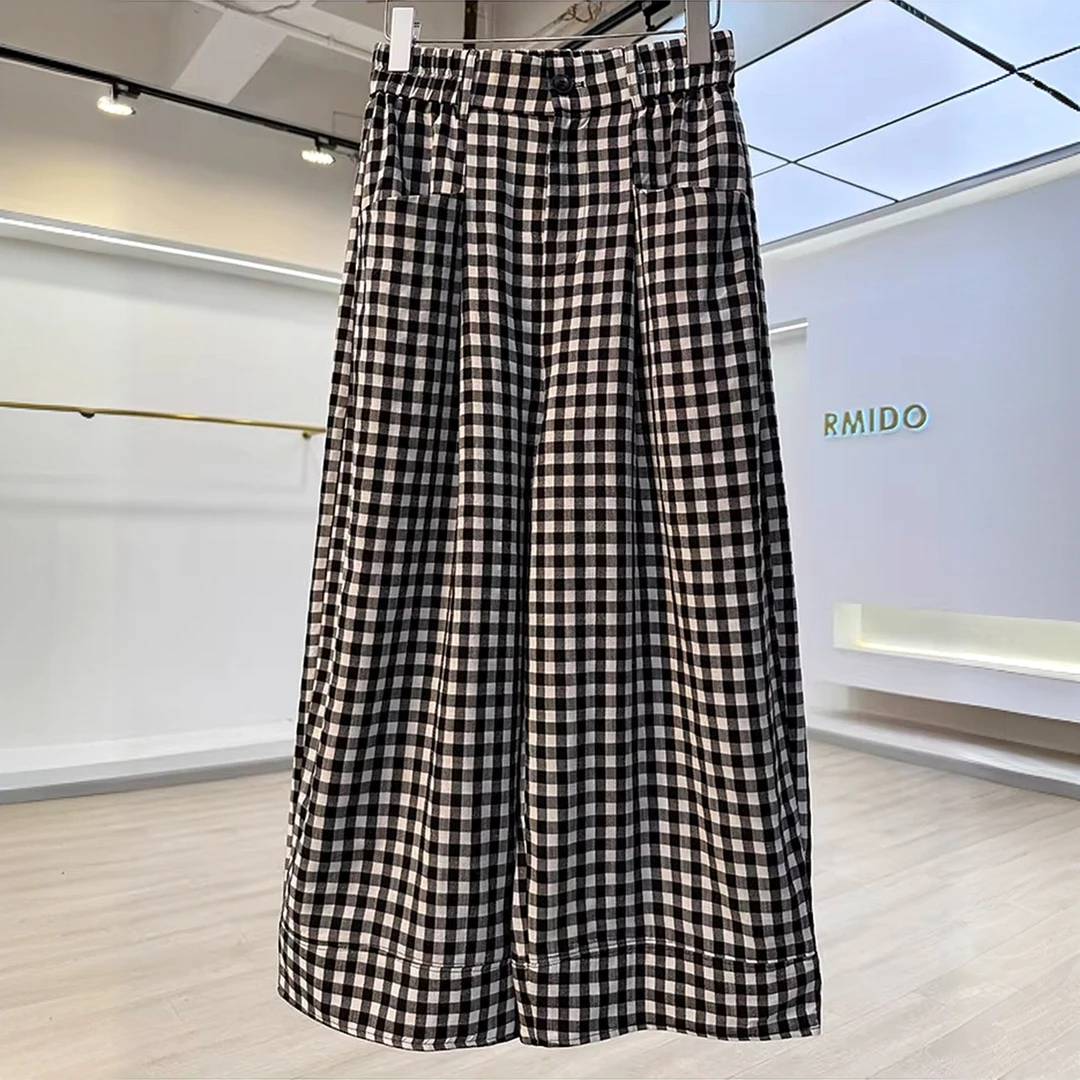 欧货复古格子直筒休闲裤女奶奶裤2025新款小个子阔腿洋气九分裤子