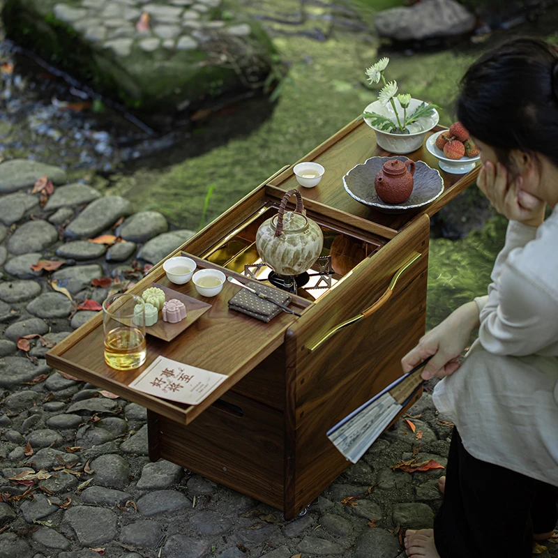 胡桃木户外旅行家用泡茶一体便携茶桌