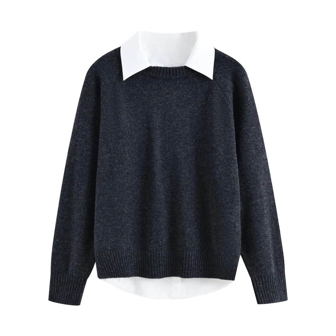 31392 时尚百搭针梭相拼针织毛衣女25秋新款1404