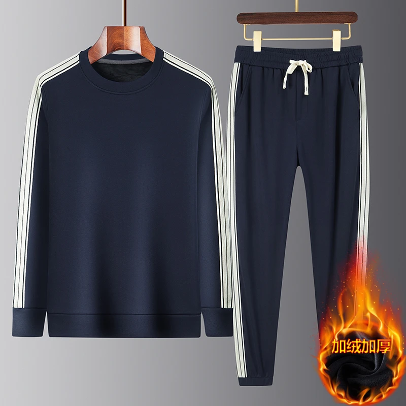 【套装】男士圆领加绒加厚运动套装长袖时尚休闲宽松潮流保暖23820
