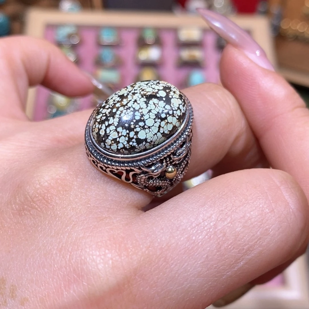 绿松石戒指银S925镶嵌鸿*戒指