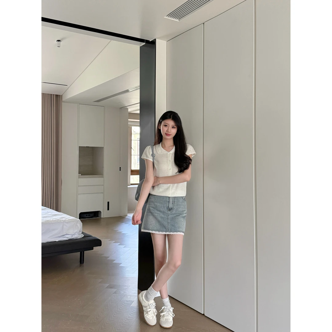 韩系甜美薄款短款小飞袖短袖针织衫2025夏新款