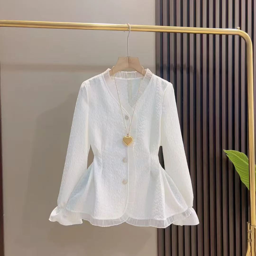 韩版大码木耳边显瘦小衫上衣女