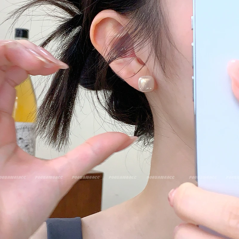 非金属仿珍珠耳饰 EH275韩系爆款简约方糖珠珠小众耳钉小香风耳饰