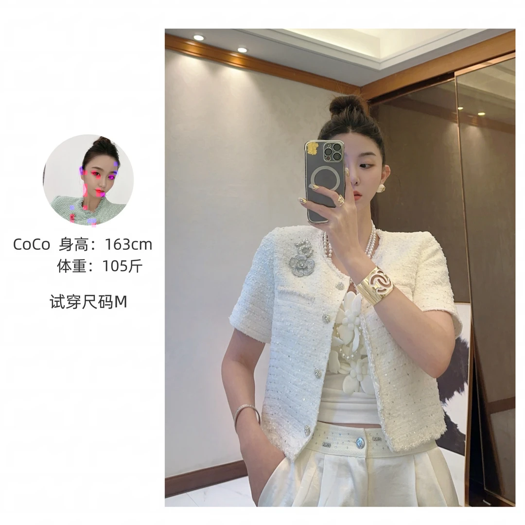 Coco夏季千金风三分袖短款透气小香风设计师编织短外套气质女夏季