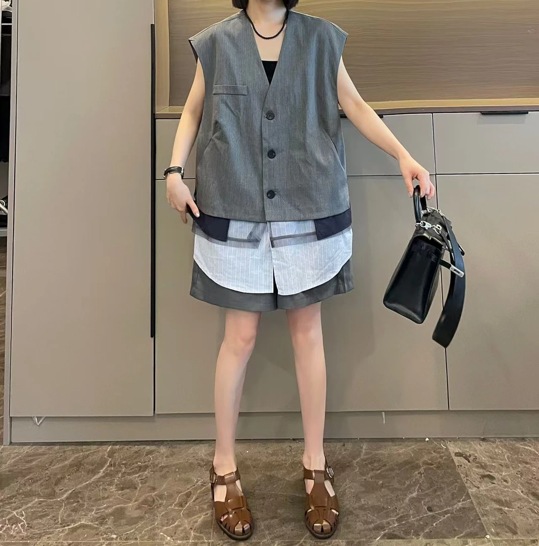 米可/MK-2231LJ【V领衬衣拼接西装马甲】时尚休闲夏季新款马甲