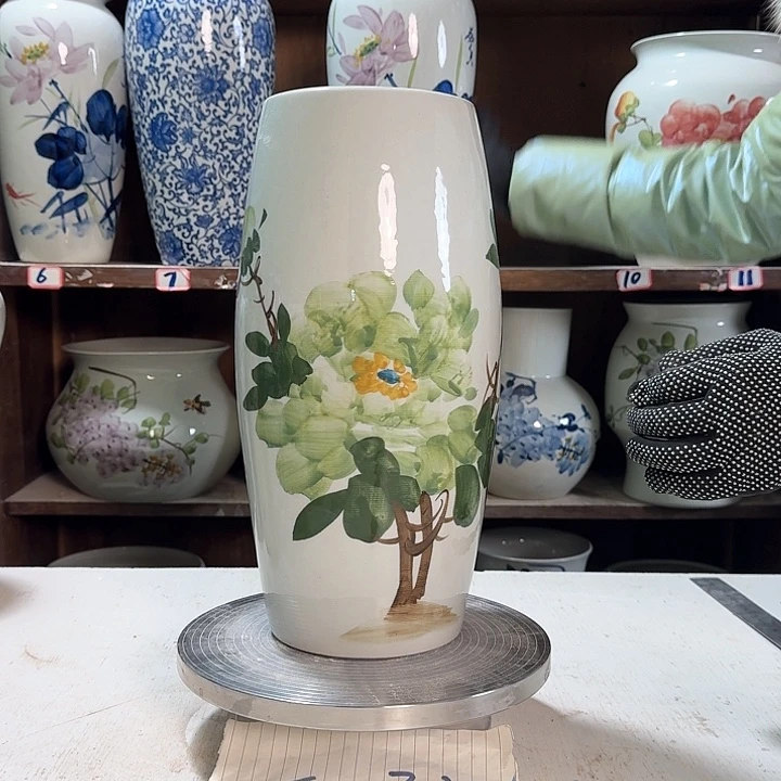 瓶高33腰鼓绿绿绿牡丹新款陶瓷陶瓷