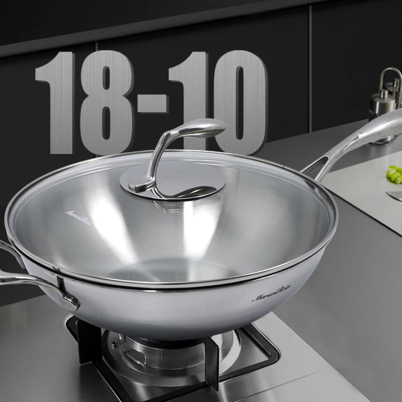 MarsenRotn不锈钢炒锅恒温储能无烟微压炒锅加厚钢材无T