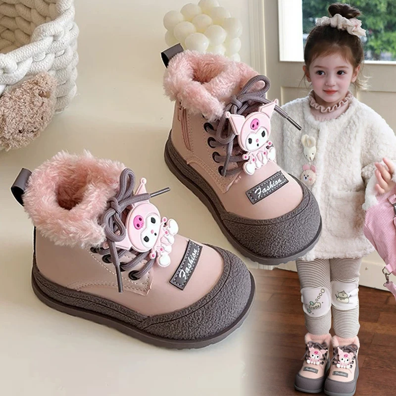 ABC女童库洛米雪地靴2025冬季新款女孩加绒保暖棉靴子防滑大棉靴