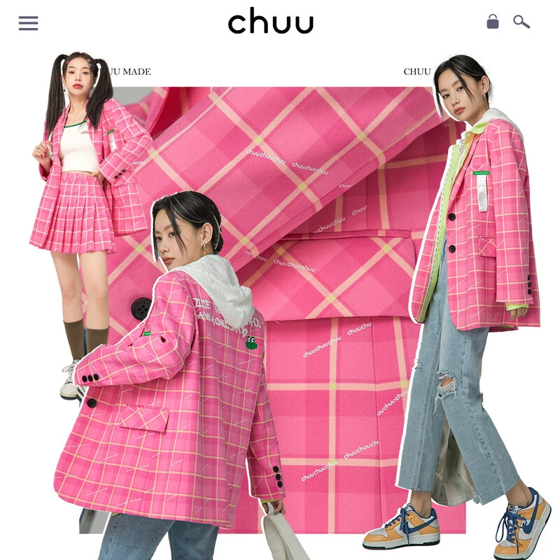 【毛毛专属】CHUU小个子炸街粉色格子长袖西装-F