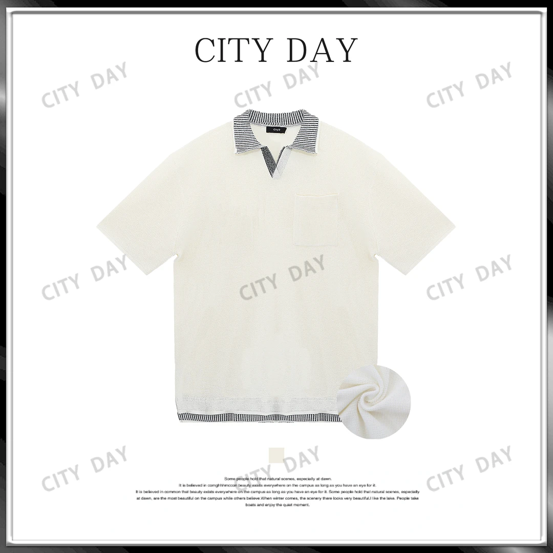 CityDay【楠哥】现货 云织丝光 矜贵小v领拼条纹老钱Polo衫 30056