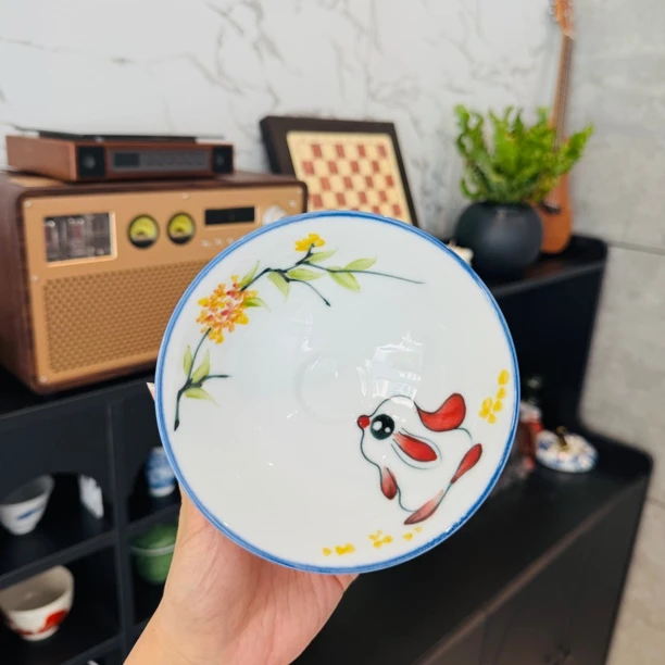 【斗笠碗】小红兔·高温手工手绘  1004