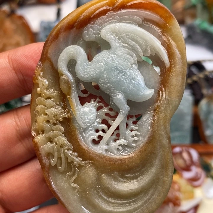 颈饰未镶嵌翡翠缅甸天然翡翠松鹤延年