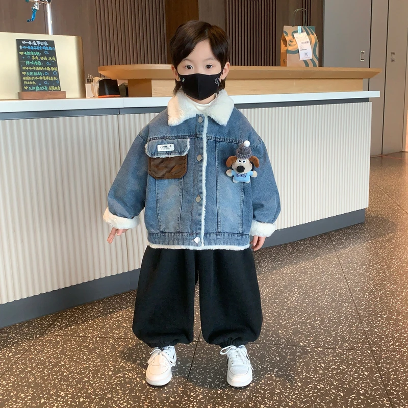 男童冬装外套2025新款洋气儿童酷帅牛仔棉袄夹克宝宝加绒加厚衣服