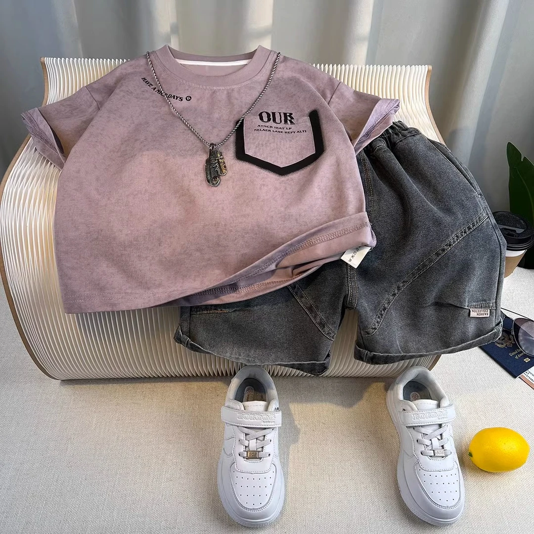 男童夏套装2025新款儿童痞帅时髦衣服宝宝夏季薄款短袖T恤两件套