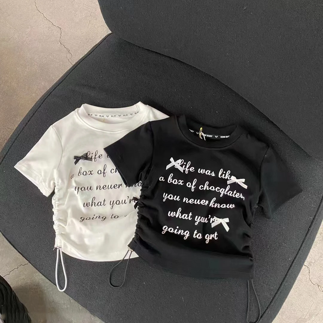 女童蝴蝶结辣妹T儿童时尚休闲百搭设计师款儿童服装上衣童装夏季