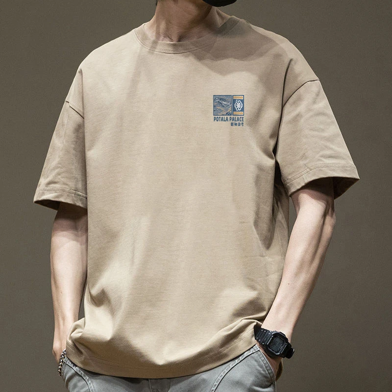 纯棉短袖男士韩版潮流休闲百搭半袖t恤简约高端ins法式圆领港风