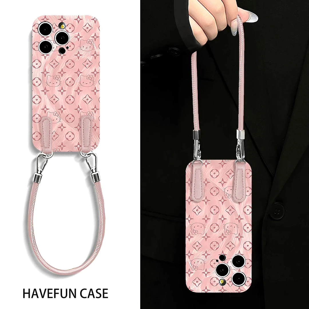 粉色Kitty潮花菲林适用iPhone16苹果13/15皮绳14华为vivo小米oppo