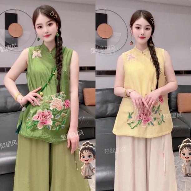 【月华】夏季2025新款马甲女装新中式宽松立领绣花薄款气质上衣马夹