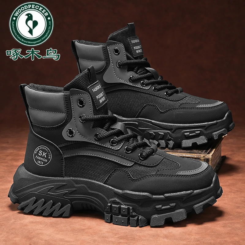 啄木鸟春季新款马丁靴男士工作防滑耐磨秋冬户外登山运动劳保鞋