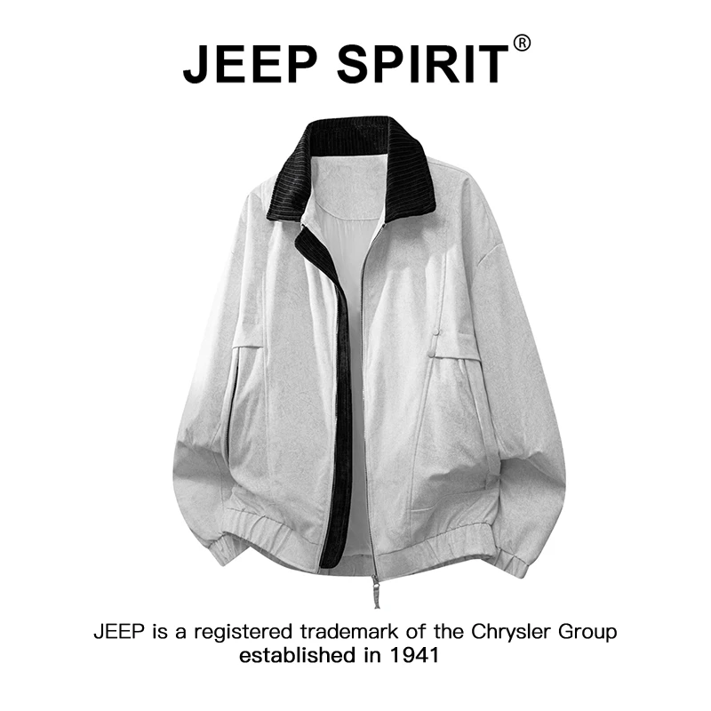 JEEPSPIRIT吉普复古翻领夹克男秋季2025新款潮牌宽松休闲工装外套