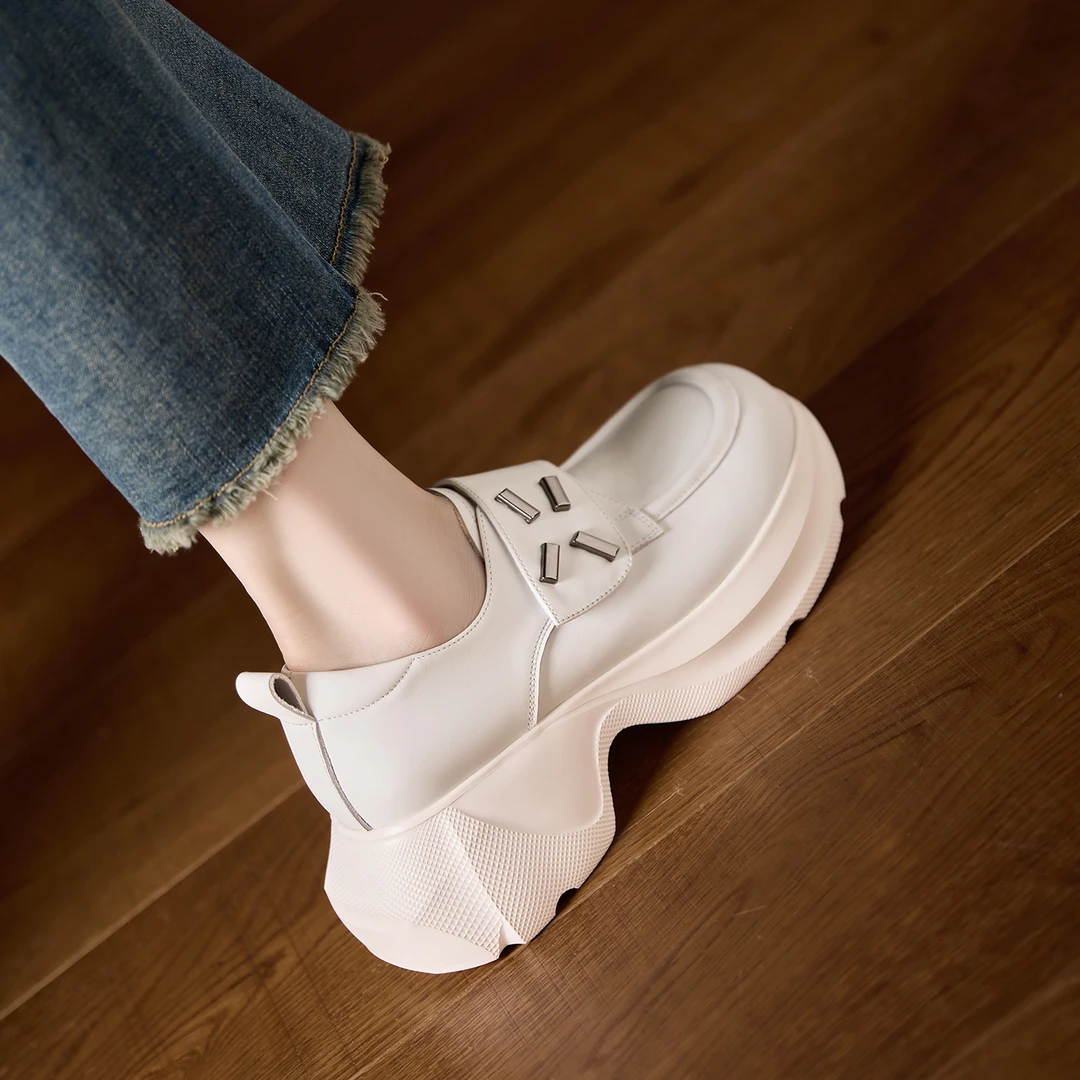 小个子增高7.5cm~厚底高跟魔术贴乐福鞋女新款百搭松糕底深口单鞋