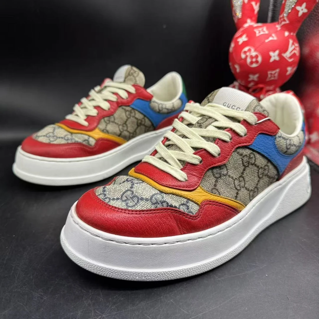 95新 GUCCI/古驰 39.5欧码休闲时尚舒适红色双G厚底饼干鞋wdf