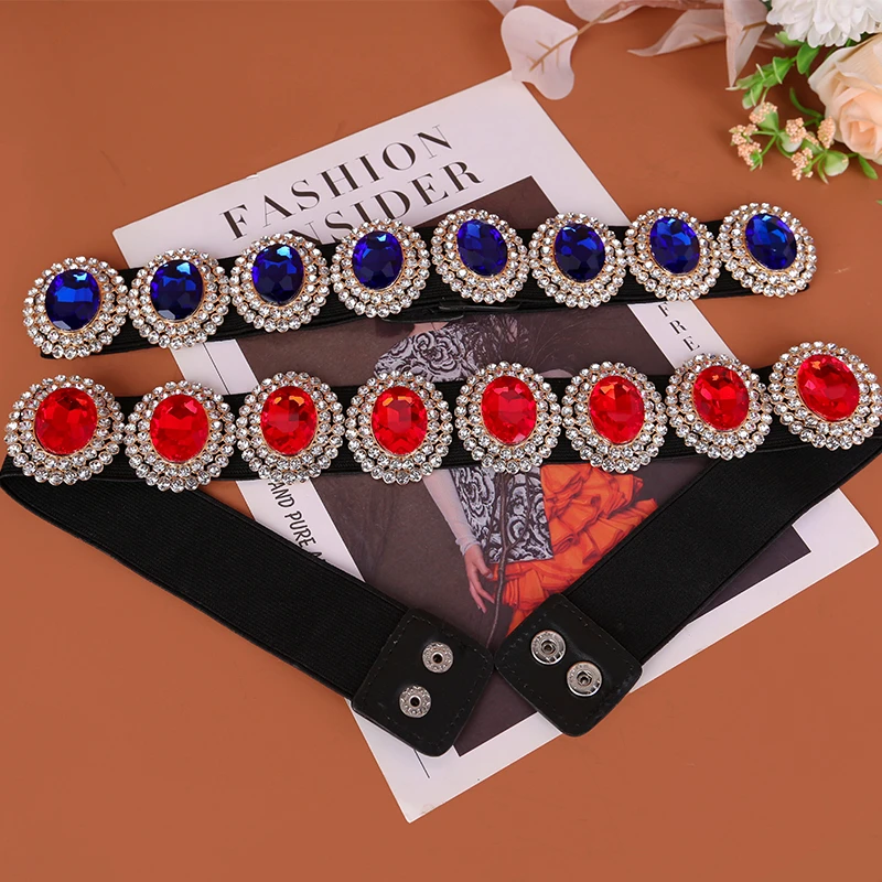 2025新款新疆舞配饰舞台演出重工华丽椭圆水晶扣腰带