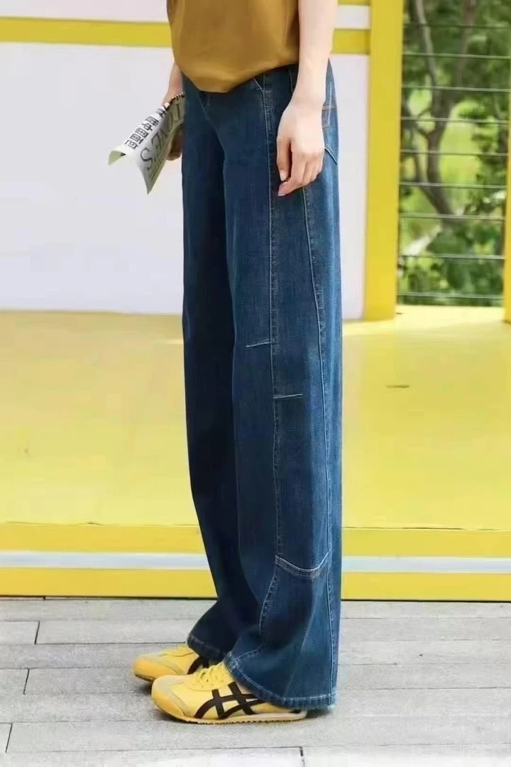 {专柜}商场同款2025夏新高腰长裤运动百搭薄款水洗牛仔裤宽松裤子